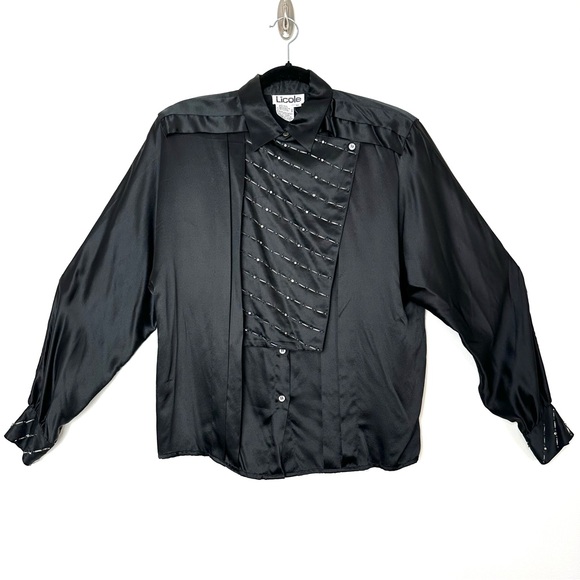 Vintage Tops - Vintage Whimsigoth 100% Silk Beaded Blouse Retro Vampirecore Witchy Boxy Fit